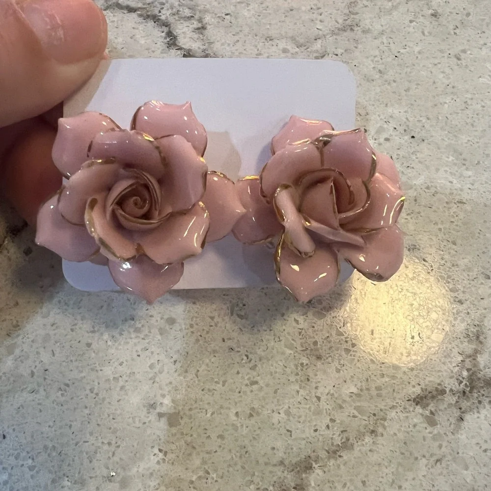 Elegant Pink Rose Earrings